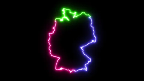 Three-colors neon glowing Germany map silhouette Stock Footage 104072025