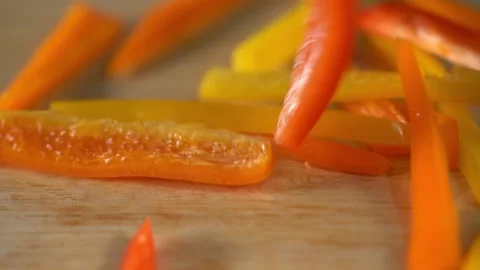 Three colors peppers chopped Stock Footage 132601958