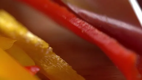 Three colors peppers chopped Stock Footage 132602543