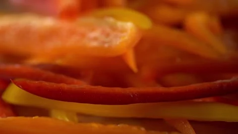 Three colors peppers chopped Stock Footage 132602718