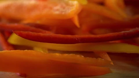 Three colors peppers chopped Stock Footage 132602787