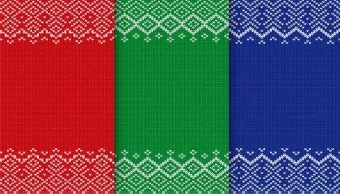Three colors sweater texture collection. Knitted christmas background. Red, g Stock Illustration