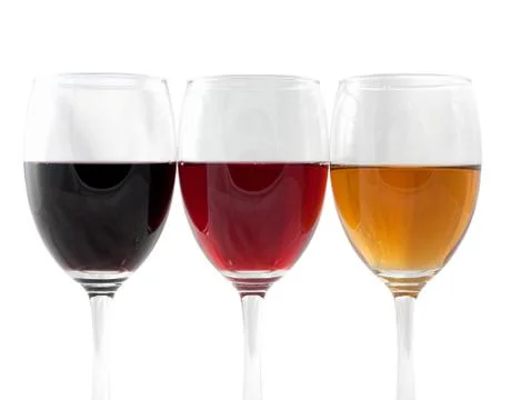 Three colors of wine isolates on white background Stock Photos