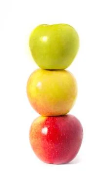 Three colour apples on white Stock Photos