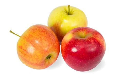 Three colour apples on white Stock Photos