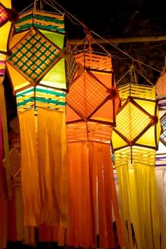 Three colourful lanterns during diwali deepawali at Dadar ; Bombay Mumbai ;.. 스톡 사진