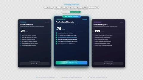 Three-Column Pricing Plans Table Pop-In 4K Alpha Vídeo Stock 346125513