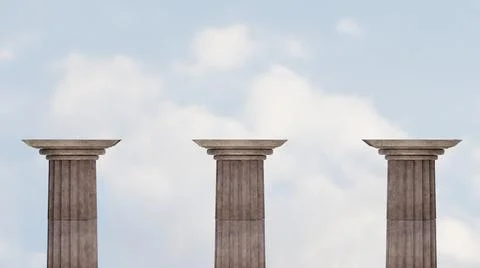 Three columns close-up. Against the background of the sky. 3D rendering Stock Illustration