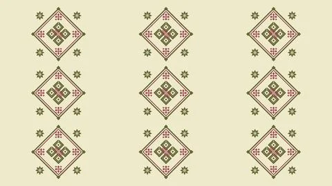 Three columns of olive and muted red diamond ornaments decorate a soft crea.. Illustrazione stock
