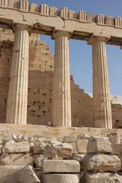 Three columns from the side of the Parthenon Stock Photos