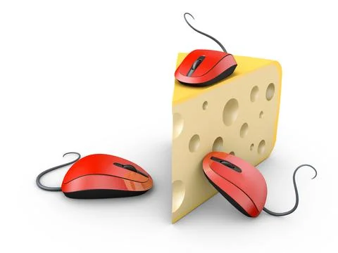 Three computer mice and cheese Stock Illustration