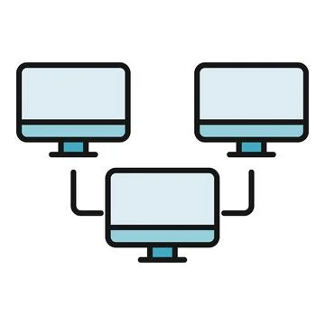 Three computer monitors connect in a network for data sharing 스톡 일러스트