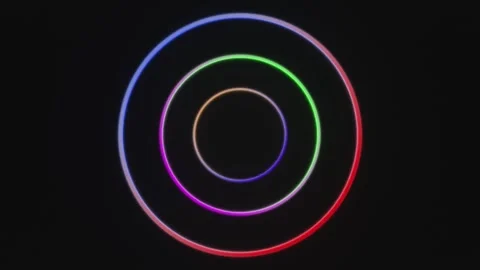Three Concentric Glowing Neon Rings Rotating Seamless Loop Stock Footage 340542461