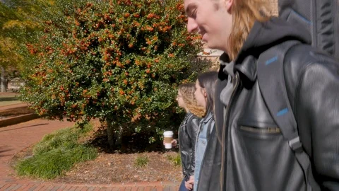 Three confident college students walking to class together in slow motion Stock Footage 102739924