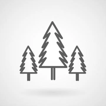 Three conifer pine trees in a forest line art icon, vector Stock Illustration