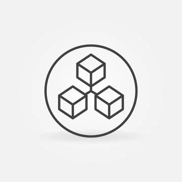 Three Connected Blocks - Blockchain in circle linear vector concept icon Stock Illustration