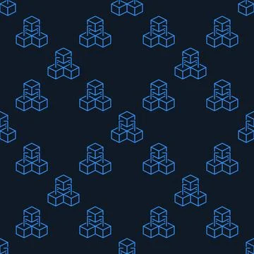 Three Connected Blocks - Blockchain linear vector seamless pattern 스톡 일러스트