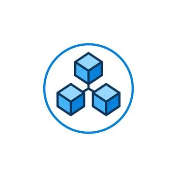 Three Connected Blocks - Circle with Blockchain vector round blue icon イラスト素材