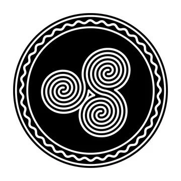 Three connected Celtic double spirals, within a circle frame イラスト素材
