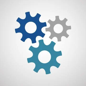 Three connected gears in different colors Stock Illustration