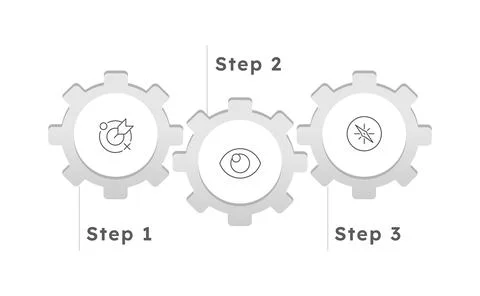 Three connected interlocking gears infographic 3 steps イラスト素材
