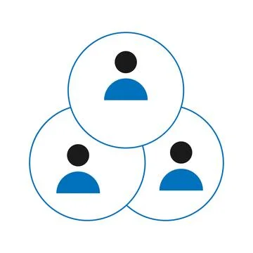 Three Connected User Profile Icons in Circles Representing Team Network Stock Illustration