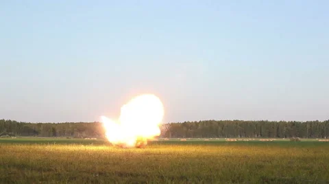 Three consecutive explosion with fire and smoke. Fireworks show Stock Footage 64703776