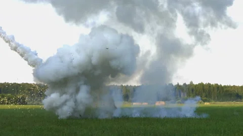 Three consecutive explosion with fire and smoke Stock Footage 64733740