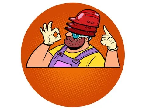 Three construction helmet on the head, protection. Triple protection 库存插图