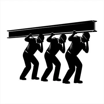 Three construction workers carrying a beam labor Stock Illustration