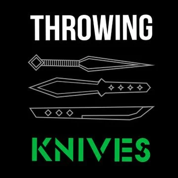 Three contour throwing knives on black background Stock Illustration