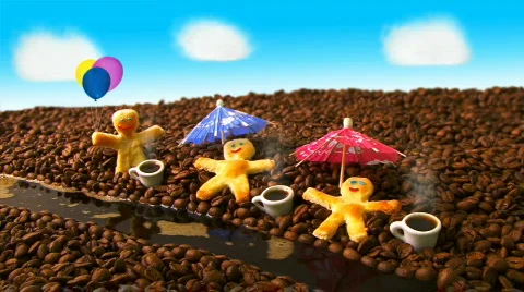 Three Cookie in Coffee Land and Plane with banner 動画素材 843836