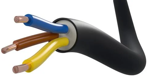 Three core flexible electric copper cable wire Stock Photos