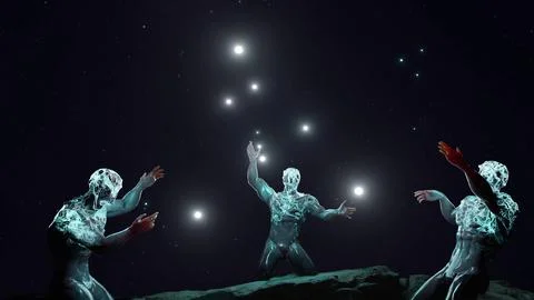 Three cosmic beings are building the constellation of Orion Stock Illustration