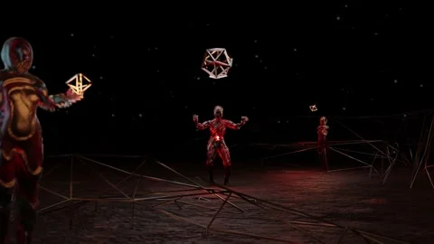 Three cosmic entities create abstract geometry, a fantastic surreal plot. Vídeos de archivo 219202419