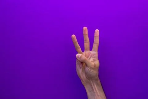 Three counting right hands isolated on purple background Stock Photos