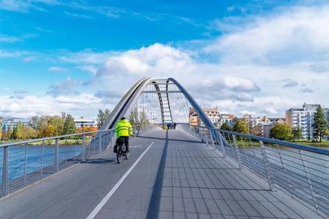 Three countries bridge connecting Germany with France Stock Photos