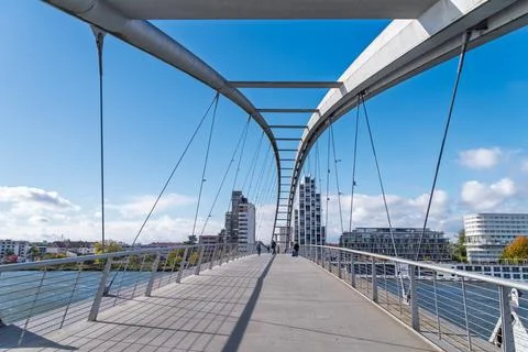 Three countries bridge connecting Germany with France Stock Photos