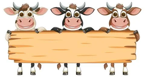 Three Cows Holding a Wooden Sign Stock Illustration