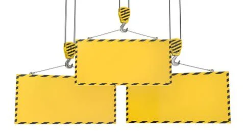 Three crane hooks with blank yellow plates Stock-Illustration