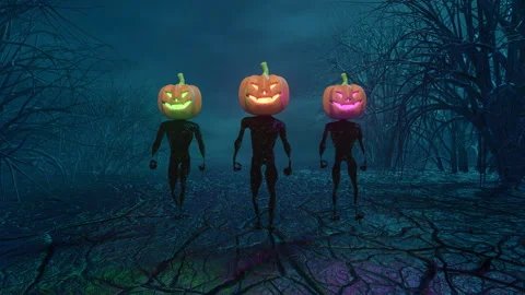 Three creepy pumpkin headed Stock-Footage 284658871