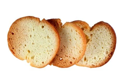Three crispy crackers isolated on white background, closeup, top view. Foto stock