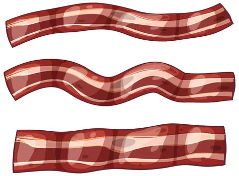 Three Crispy Fried Bacon Strips Vector Illustration on White Background Stock Illustration