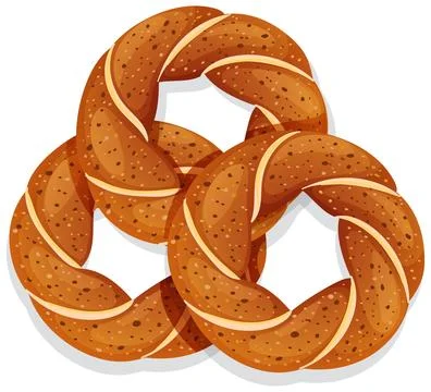 Three Crispy Turkish Simit Rings in Vector Illustration Stock Illustration