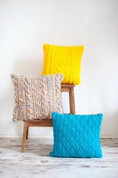 Three crocheted cushions Stock Photos