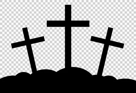 Three Cross on the hill or cloud. Black and white. Stock Photos