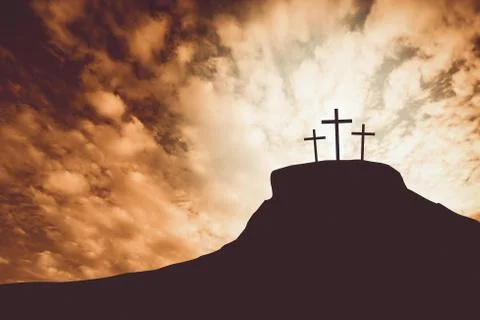Three cross on a hill Foto stock