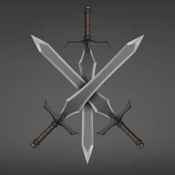 Three Crossed Medieval Sword Isolated on Dark Background, Vector Illustration Stock Illustration