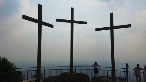 The three crosses at alessandro volta lighthouse Stock Footage 118648623
