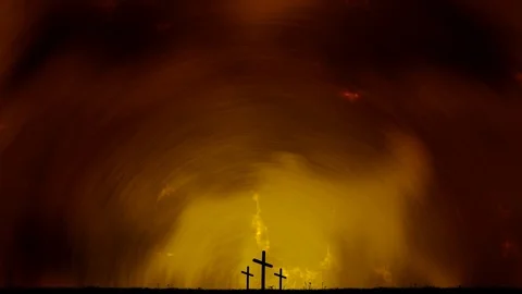 Three Crosses And Lightening Motion Loop Stock Footage 127703522